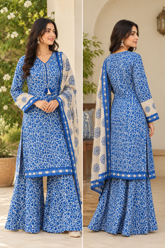 Blue Heritage Printed Suit