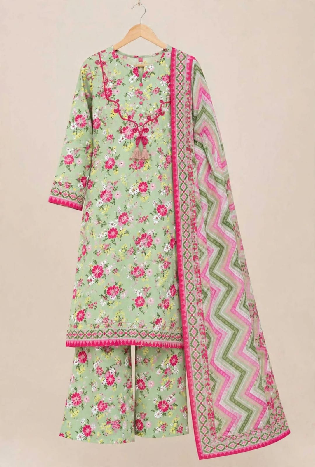 Pink & Green Floral Printed suit