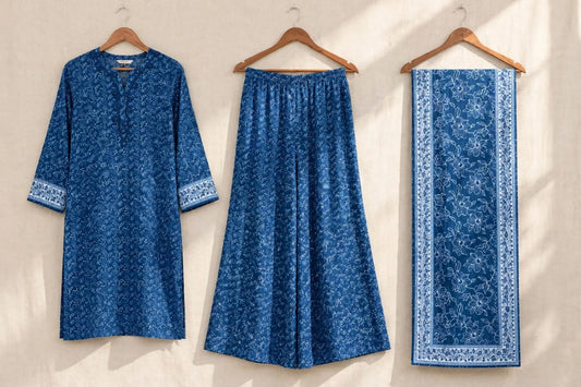 Indigo Garden Printed 3-Piece Suit