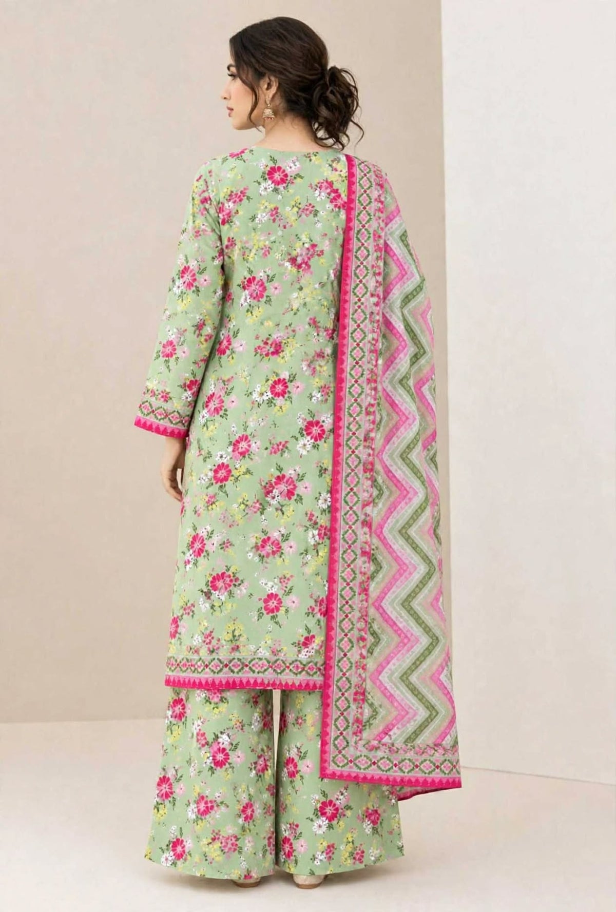 Pink & Green Floral Printed suit