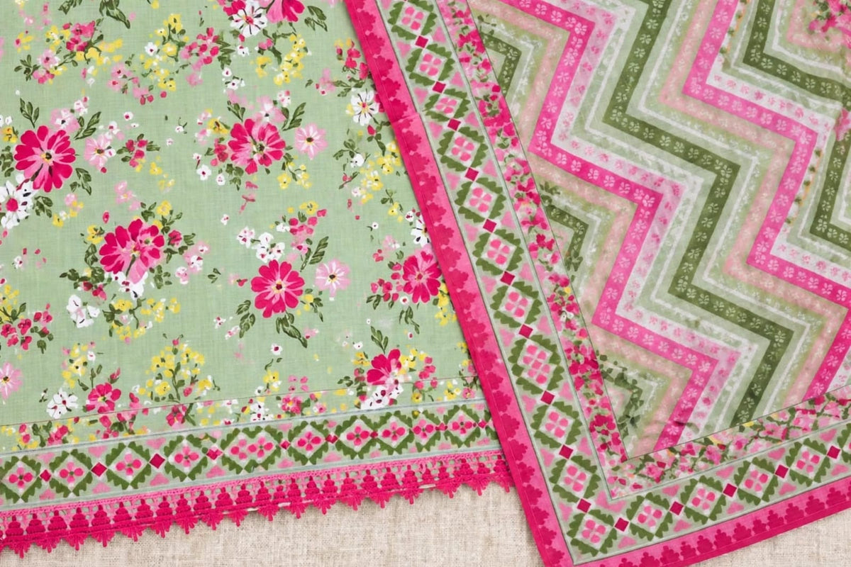 Pink & Green Floral Printed suit