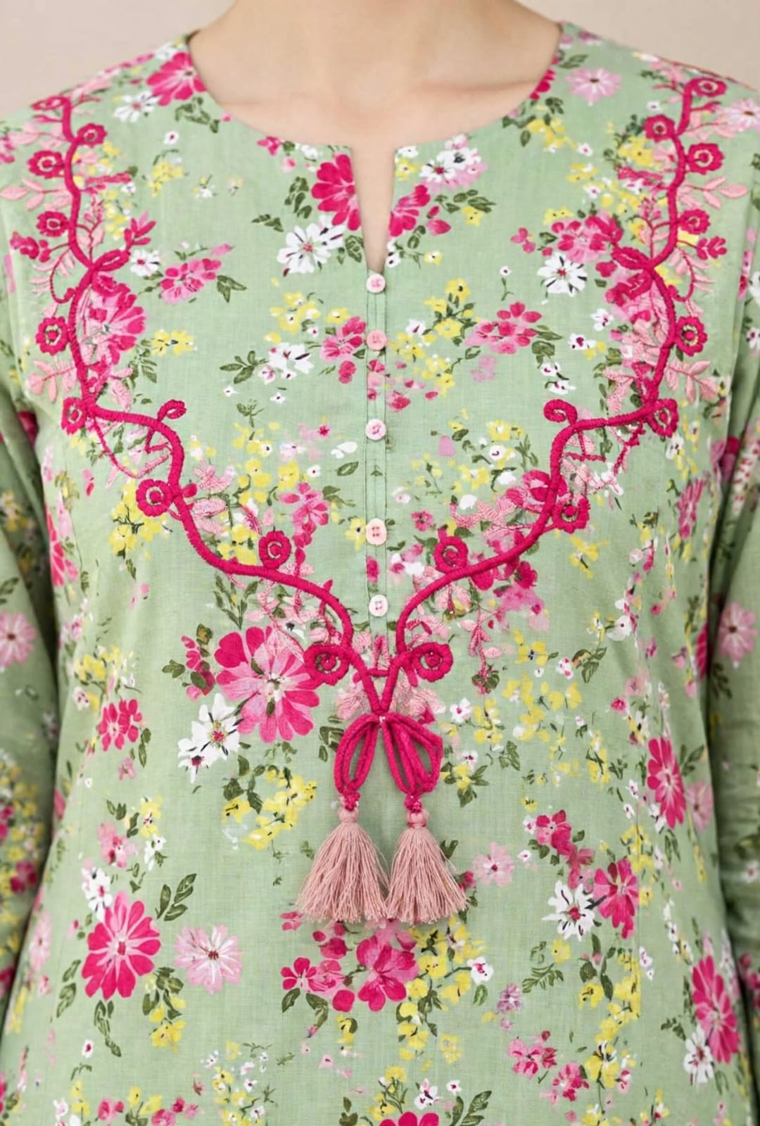 Pink & Green Floral Printed suit