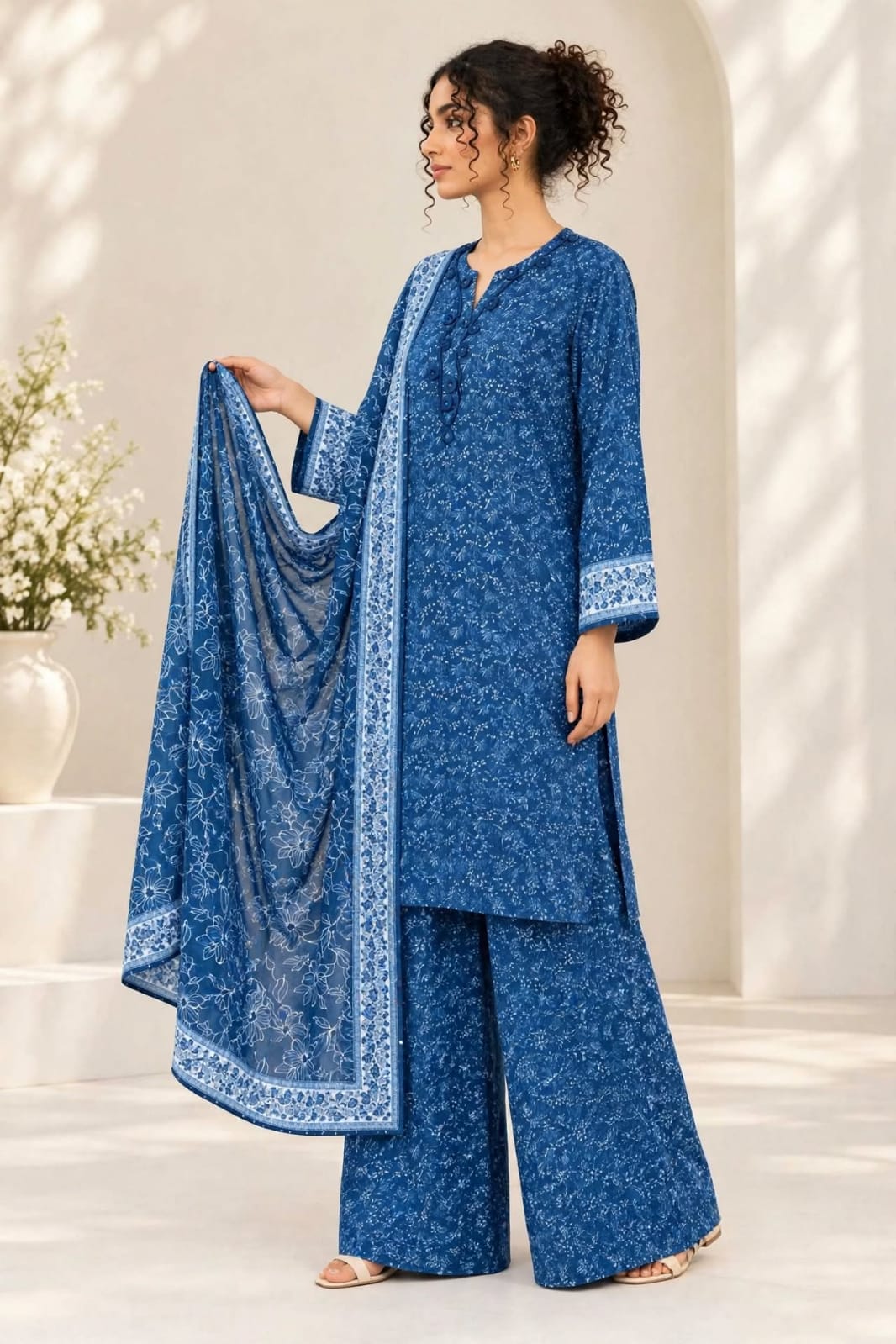 Indigo Garden Printed 3-Piece Suit